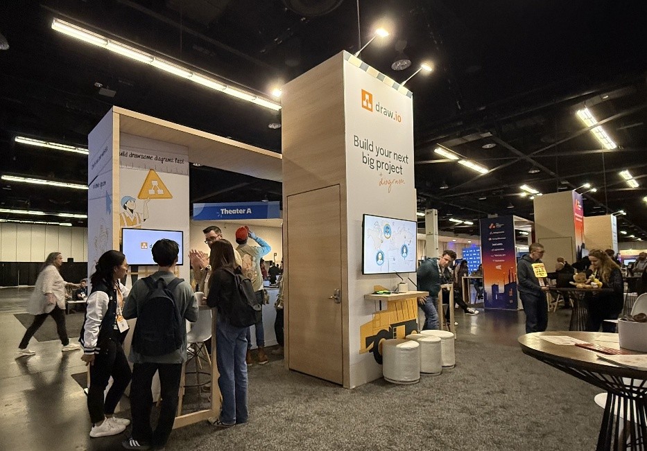 Team'25においてリックソフト社員と共にアプリベンダーブースを巡る廣野氏